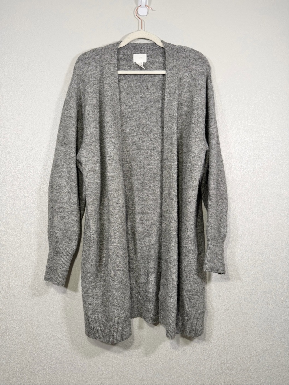 H&M Cardigan Sweater Gray Wool Blend Open Front Knit Long Oversized Soft Women S